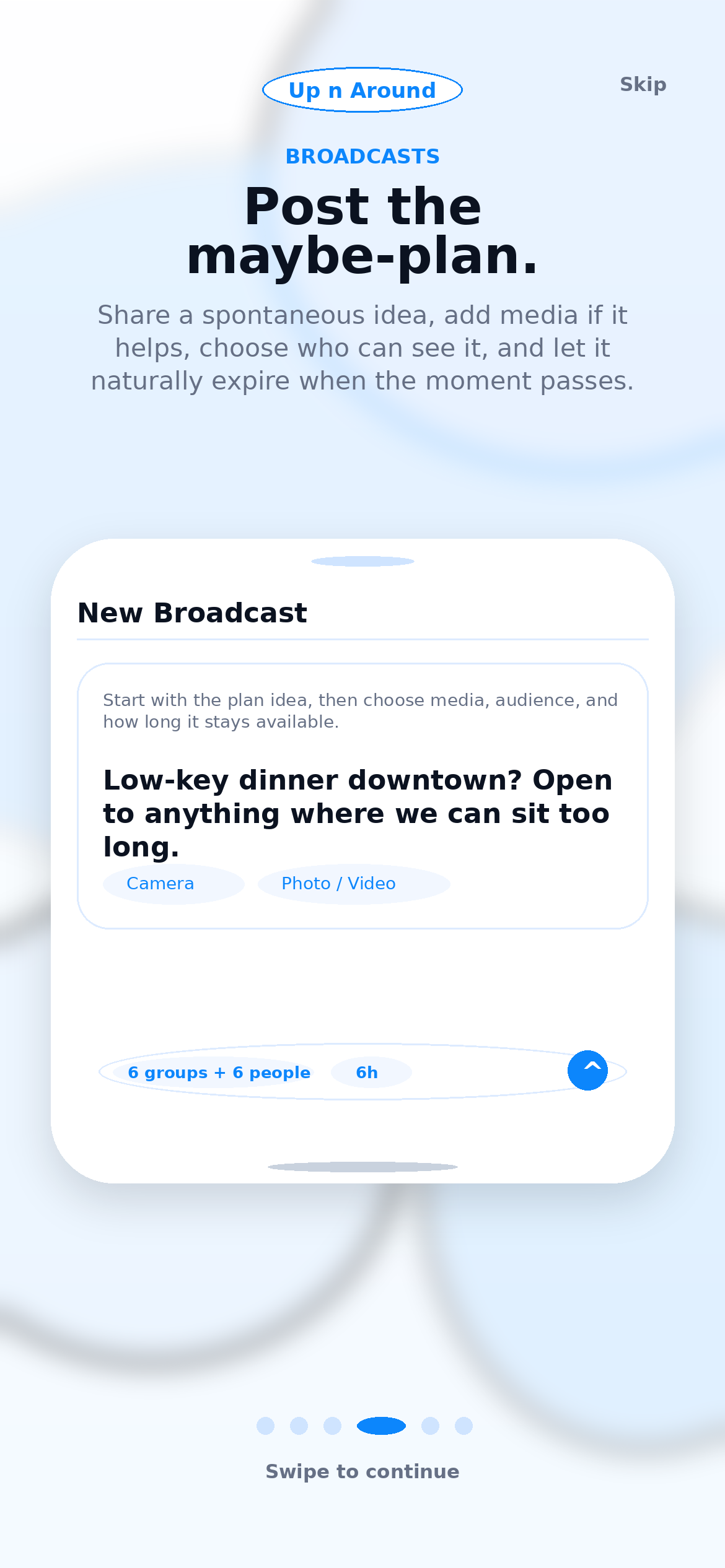 Walkthrough screen for posting a broadcast