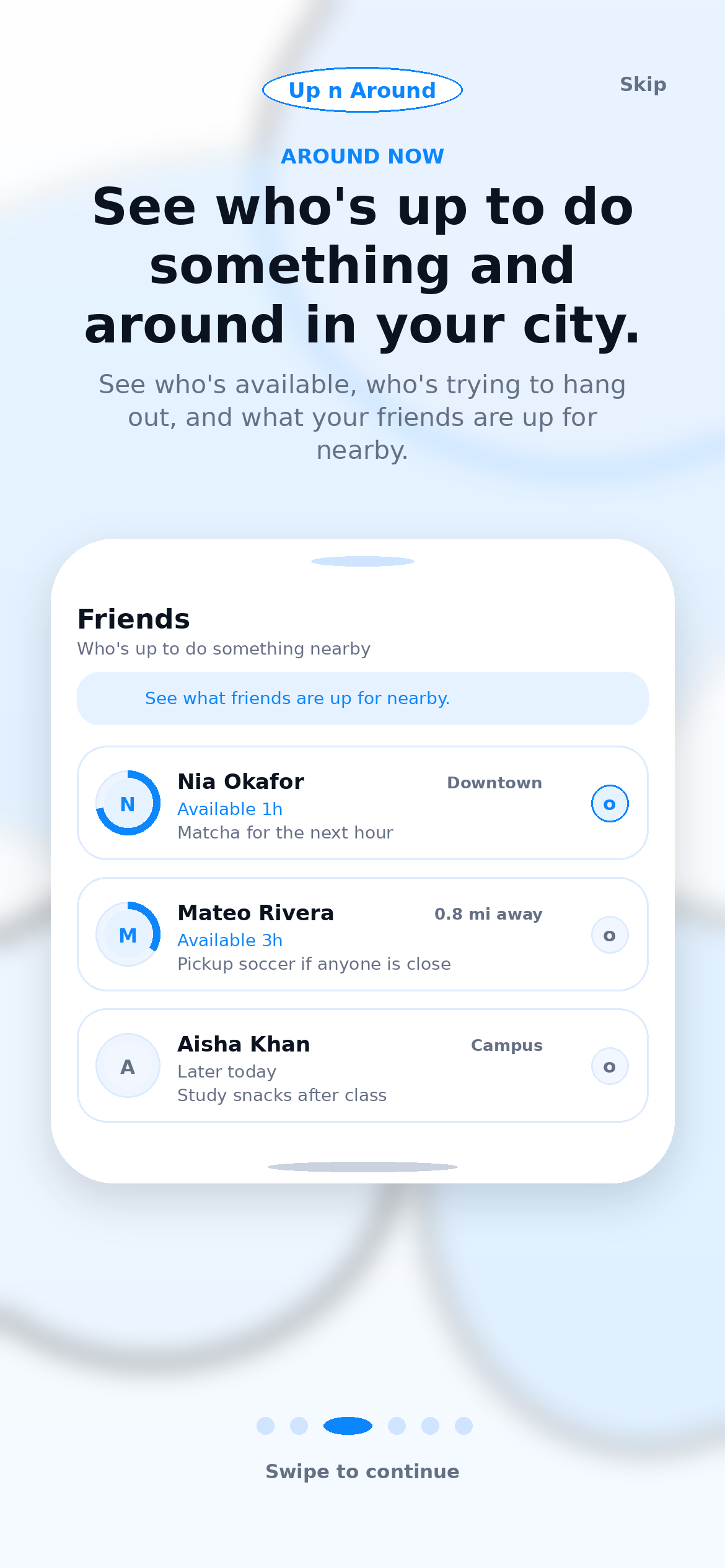 Walkthrough screen for seeing nearby friends